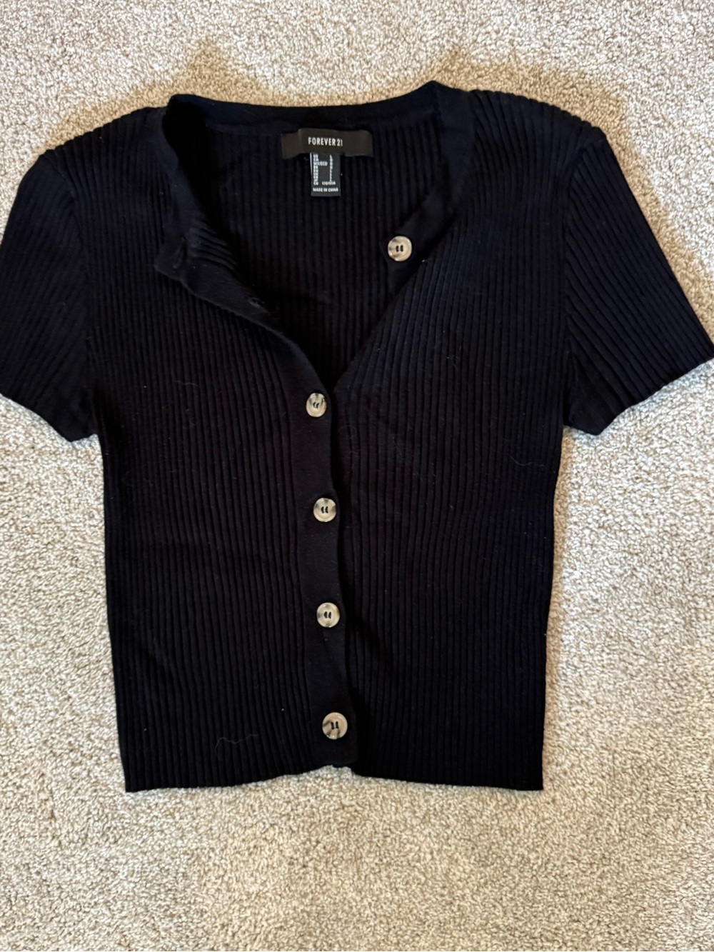 Forever 21 Black Ribbed Short Sleeve Cardigan